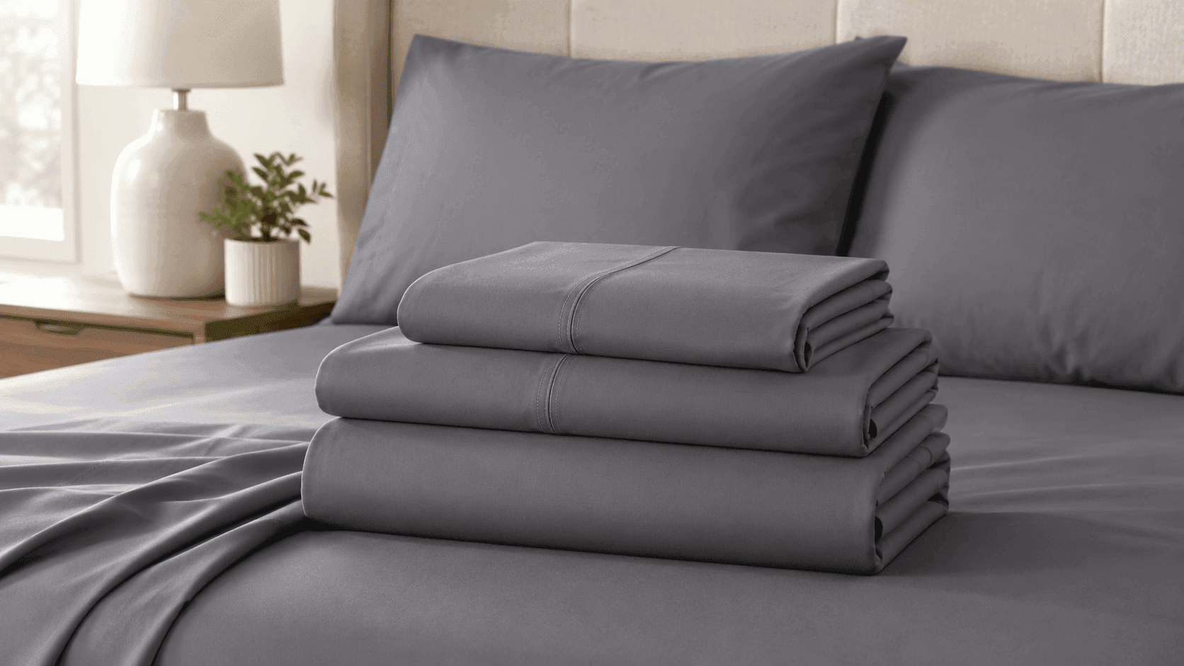 CGK Unlimited Queen Size 4-Piece Sheet Set with deep pocket fitted sheet, ultra-soft microfiber bedding, and two pillowcases in a modern bedroom