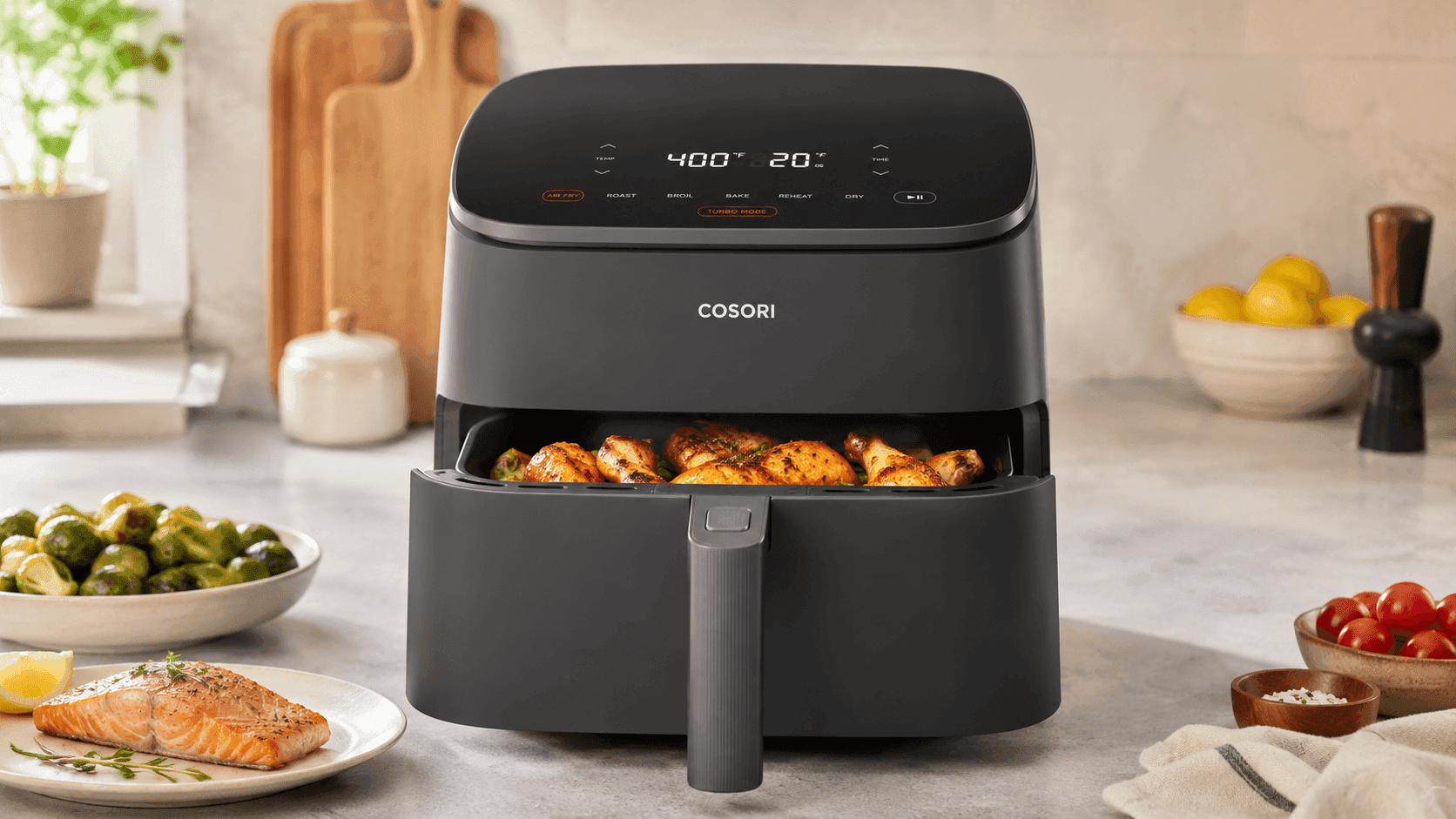 COSORI TurboBlaze Air Fryer 6-Quart with digital touchscreen and ceramic nonstick basket for fast, healthy, oil-free cooking