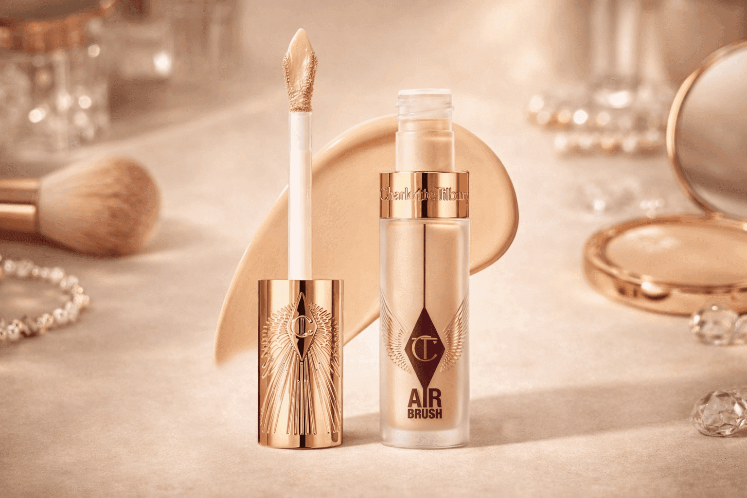 Charlotte Tilbury AIRbrush Flawless Blur Concealer tube with applicator wand close-up