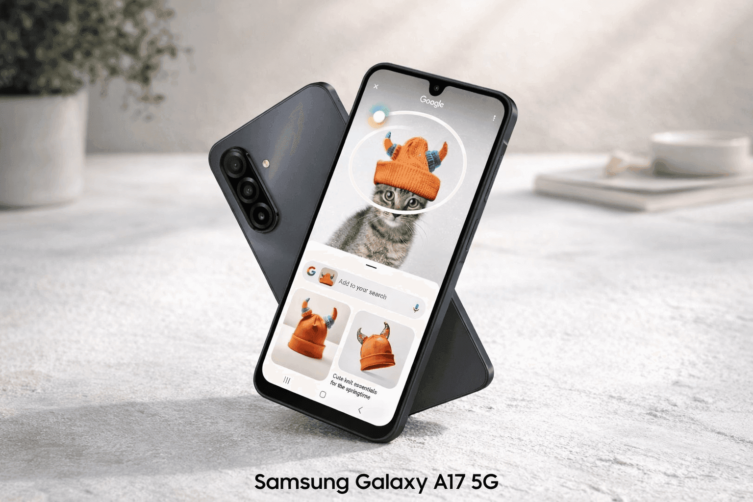 Samsung Galaxy A17 5G smartphone front display with vibrant AMOLED screen