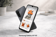 Samsung Galaxy A17 5G smartphone front display with vibrant AMOLED screen